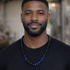 Men’s black and blue beaded necklace